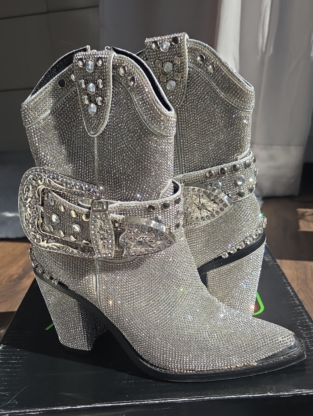Dolls Kill Silver Crystal Western Ankle Boots